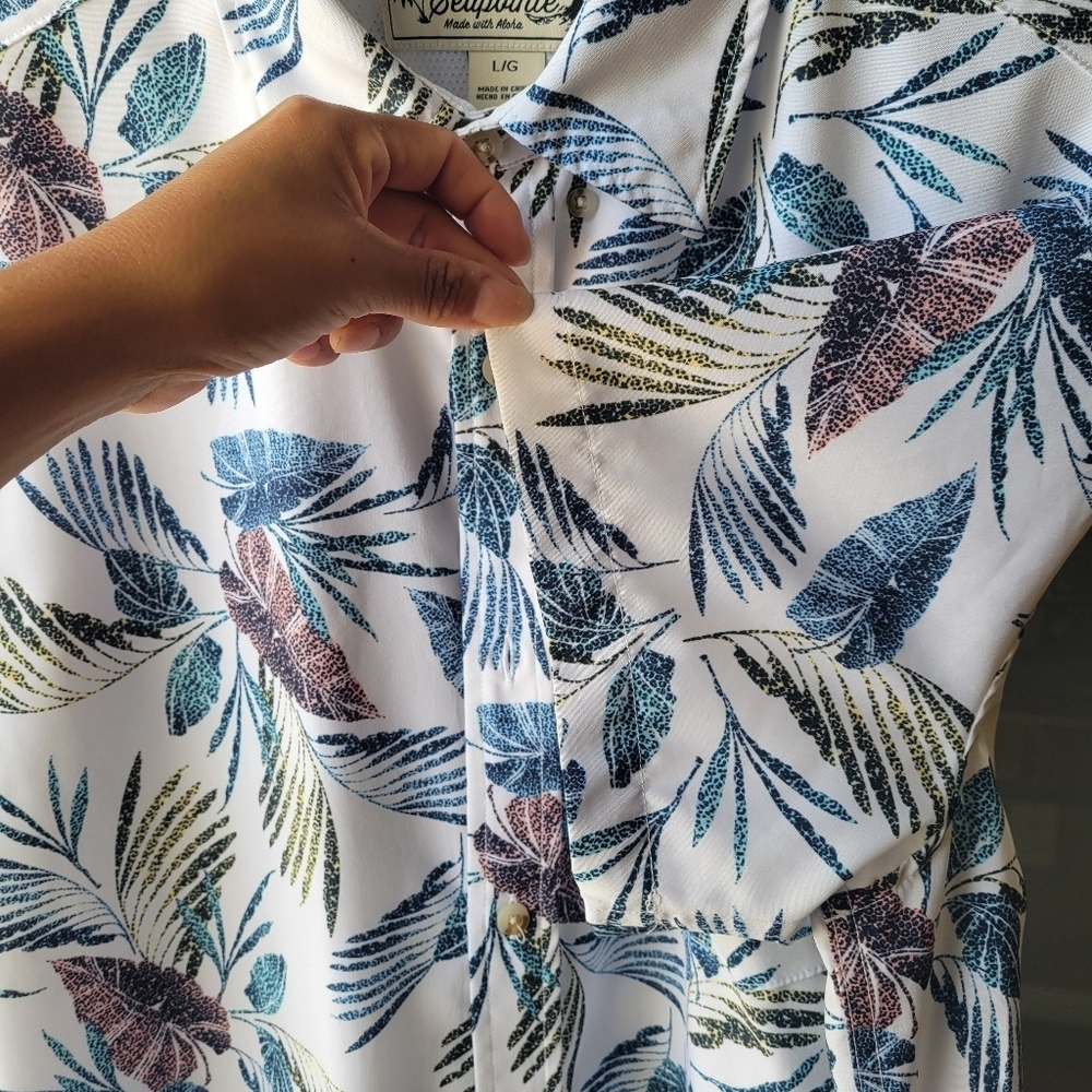 Seapointe Men's Soft Tropical Hawaiian Pocket Button Down Shirts Large Collared - Picture 5 of 11
